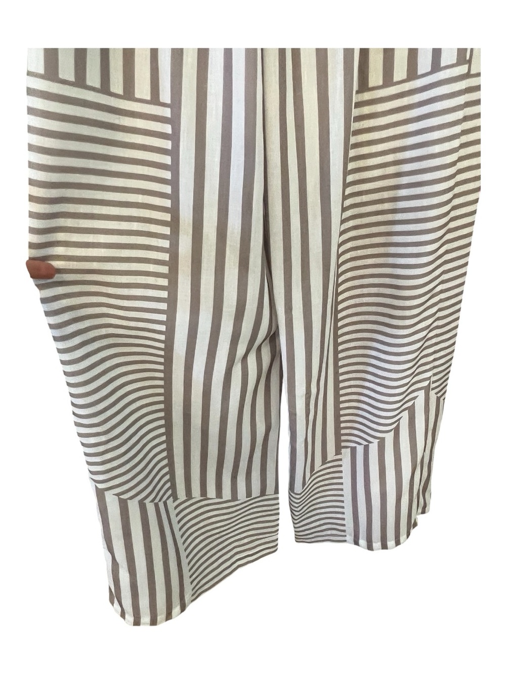 NWT Zaful Khaki White Striped Palazzo Pants Wide Leg Drawstring | Size 4 - Picture 10 of 14